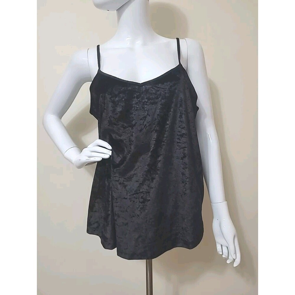 City Streets Womens Velour Spaghetti Strap Tank Top Size Medium Black